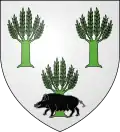 Blason de Pierre de Morvillier († 1383) tel que décrit par Louis de La Saussaye[85]. Sa filiation avec la famille n'est formellement pas démontrée.