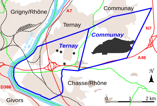 Carte localisant les travaux miniers, les limites communales et les concessions.