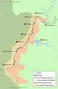 Carte des Saltos del Duero incluant les barrages portugais de cette zone du Douro, qui ne font pas partie des «Saltos del Duero».