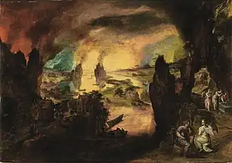 Gillis Mostaert, Sodome en feu, circa 1593.