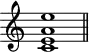 \header {
tagline = ##f
}
\score {
\new Staff \with {
\remove "Time_signature_engraver"
}
\relative c'' {
\key c \major
\time 9/1
\tempo 1 = 60
\autoBeamOff
\clef treble
\override Rest #'style = #'classical
<< c,1 e a e' >>
\bar "||"
}
\layout {
\context {
\Score
\remove "Metronome_mark_engraver"
}
}
\midi {}
}