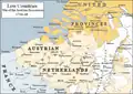 Carte des Pays-Bas en 1740. Lauffeld est situé au centre droit.
