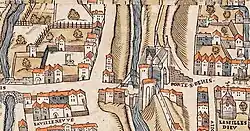 Porte Saint-Denis sur le plan de Truschet et Hoyau (vers 1550).