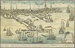 Ce port est pourtant un haut-lieu de l'agitation indépendantiste. La gravure nous montre une escadre anglaise débarquant des troupes avant le conflit, lesquelles étaient détestées de la population.