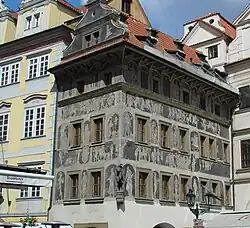 Maison "A la Minute (Dům U Minuty) avec ses décorations de sgraffites.