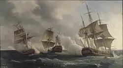 Combat des frégates francaises La Nymphe et L'Amphitrite contre le vaisseau anglais L'Argo (11 février 1783), huile sur toile de Pierre-Julien Gilbert, 1837, Musée de l'Histoire de France, Versailles.