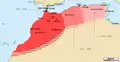 Extension maximale de l'Empire mérinide (milieu XIVe&nbsp;siècle)[36]