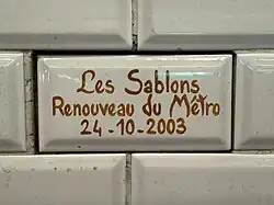 Carreau en souvenir de l'opération « Renouveau du métro ».