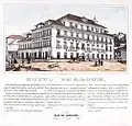 Lithographie de l'hôtel Pharoux (Sébastien Auguste Sisson, XIXe&nbsp;siècle). L'hôtel est considéré comme le premier grand hôtel du Brésil.