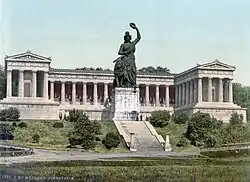 Le Ruhmeshalle et la Bavaria sur une carte postale du XIXe siècle