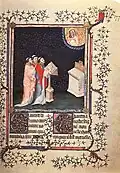 Miniature du Pseudo-Jacquemart : Trois chantres devant un lutrin, f.177