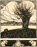 Frontispice d'une édition illustrée d'une nouvelle, la légende supprimée était « Le joueur de flûte aux portes de l'aube ».