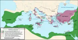 Carte montrant l'antagonisme naval romano-musulman du VIIe au XIe siècle