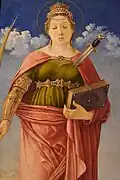 Sainte Justine, Giovanni Bellini, vers 1470, tempera sur panneau, 129&nbsp;×&nbsp;55&nbsp;cm, musée Bagatti Valsecchi, inv.0986 [2]