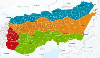 Carte des Alpes orientales avec les Alpes de Tux en 33.
