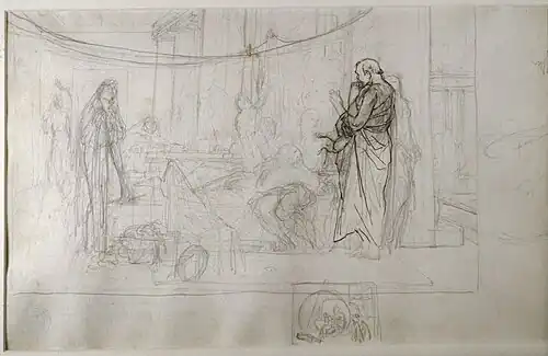 Dessin préparatoire avec un dessin de Diogène.