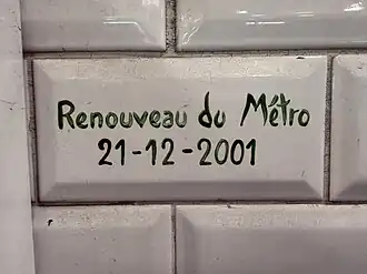 Carreau en souvenir de l'opération « Renouveau du métro ».