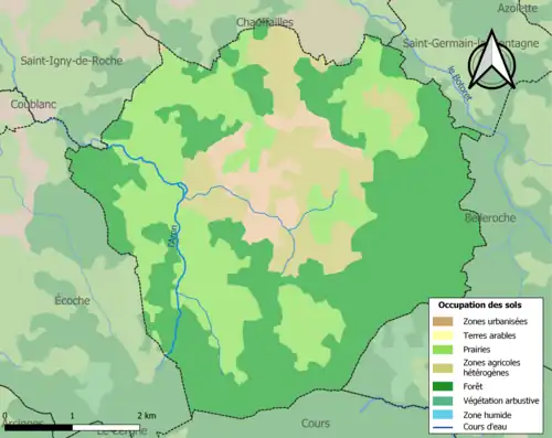 Carte en couleurs présentant l'occupation des sols.