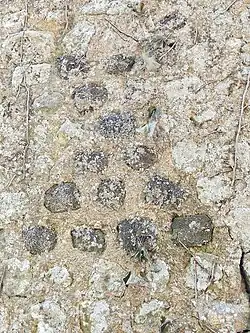 Décor en sablier du mur de la façade occidentale.