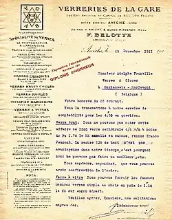 Papier entête verreries de la gare