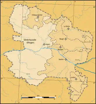 Carte de l'Anjou au XVIIIe&nbsp;siècle.