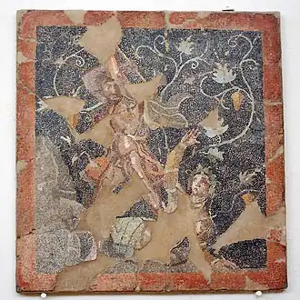 Lycurgue s'apprête à frapper Ambroisie, qui se transforme en pied de vigne[1], mosaïque grecque de Délos, fin du IIe&nbsp;siècle&nbsp;av. J.-C.
