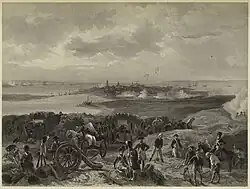 Une représentation en noir et blanc du siège de Charleston du point de vue britannique