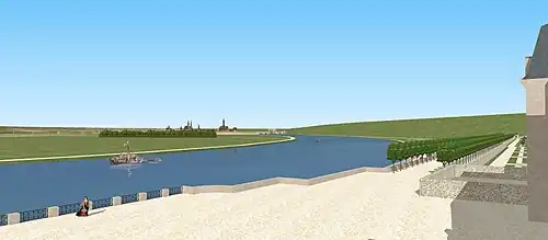 Schéma restituant la vue depuis le premier étage du château disparu de Champlatreux à Saintry-sur-Seine, XVIIIe siècle