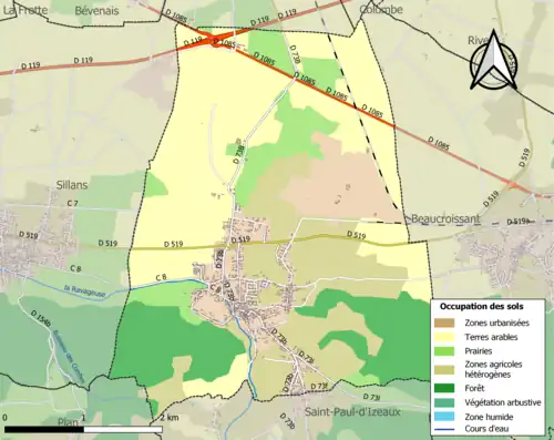 Carte en couleurs présentant l'occupation des sols.