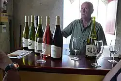 Vue de cinq bouteilles de Chevreny, blanc, rosé et rouge.