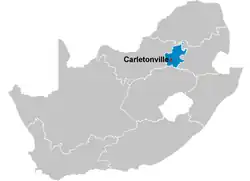 Carte de Carletonville, Gauteng, Afrique du Sud, lieu de l'effondrement de la mine d'Elandsrand le 3 octobre 2007, qui a piégé 3 200 mineurs