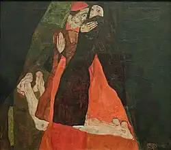Le cardinal et la none. En 1912, Egon Schiele sera condamné pour ses œuvres outrageantes aux bonnes mœurs ; une centaine de ses peintures, majoritairement des nus, sont confisquées par le tribunal départemental.