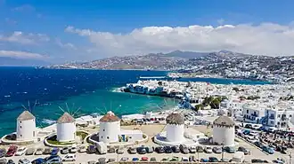 Moulins à vent de Mykonos, Petite Venise et vieux port de Mykonos.