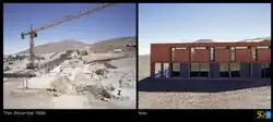 Deux photographies, une avant et une après la construction de l'hôtel.
