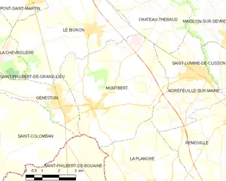 Carte représentant les limites d'une commune par rapport à ses voisines.