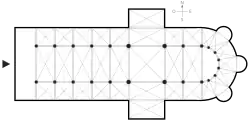 Plan d'église en croix latine.