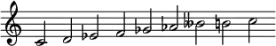 
\new Staff = "haut" \with {\remove "Time_signature_engraver"}{
\cadenzaOn
\relative c' {c2 d ees f ges aes beses b c}
}
