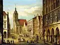 Prinzipalmarkt, peinture à l'huile d'August Hilbig, 1863.