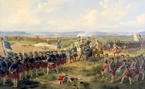 La bataille de Fontenoy, 1745 : la confrontation entre les Français et les Alliés, de Henri Félix Emmanuel Philippoteaux.