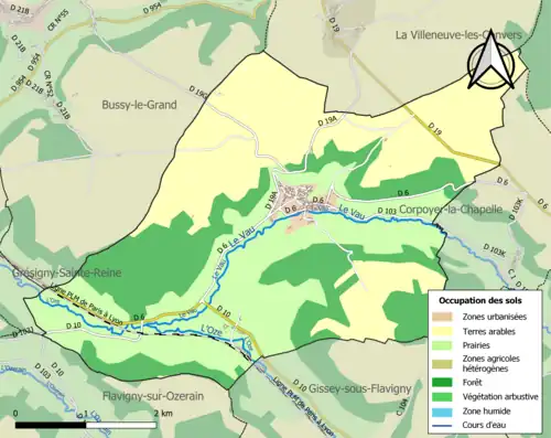Carte en couleurs présentant l'occupation des sols.