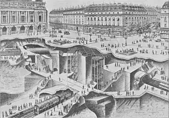 Plan de coupe de la station ces nombreux tunnels.
