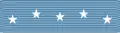 A light blue ribbon with five white five pointed stars