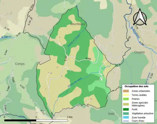 Carte en couleurs présentant l'occupation des sols.