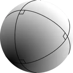 Triangle formé par trois grands cercles à la surface d’une sphère, se coupant deux à deux à angle droit.