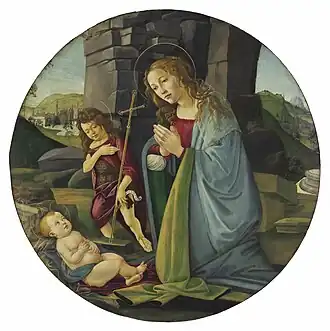 Sandro Botticelli et son atelier La Vierge adorant l'enfant Jésus et saint Jean Baptiste 1480-1490