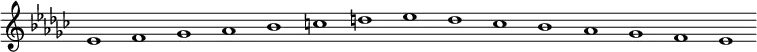 \new Staff {
\relative c' {
\key es \minor
\override Staff.TimeSignature #'stencil = ##f
\override Staff.BarLine #'stencil = ##f
es1 f ges as bes c d es des ces bes as ges f es
}
}
\midi {
\context {
\Score
tempoWholesPerMinute = #(ly:make-moment 120 1)
}
}
