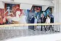 La Présidente de la république de Moldavie, Maia Sandu, visite le foyer du public lors de la réception de la première phase des travaux de restauration, le 23 mai 2024