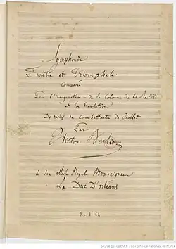 Page de titre du manuscrit de Berlioz.