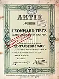 Action de 1000 marks de Leonhard Tietz AG du 28 mai 1920