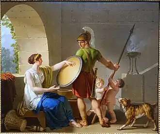 Une Spartiate donnant un bouclier à son fils (1805), Portland Art Museum.